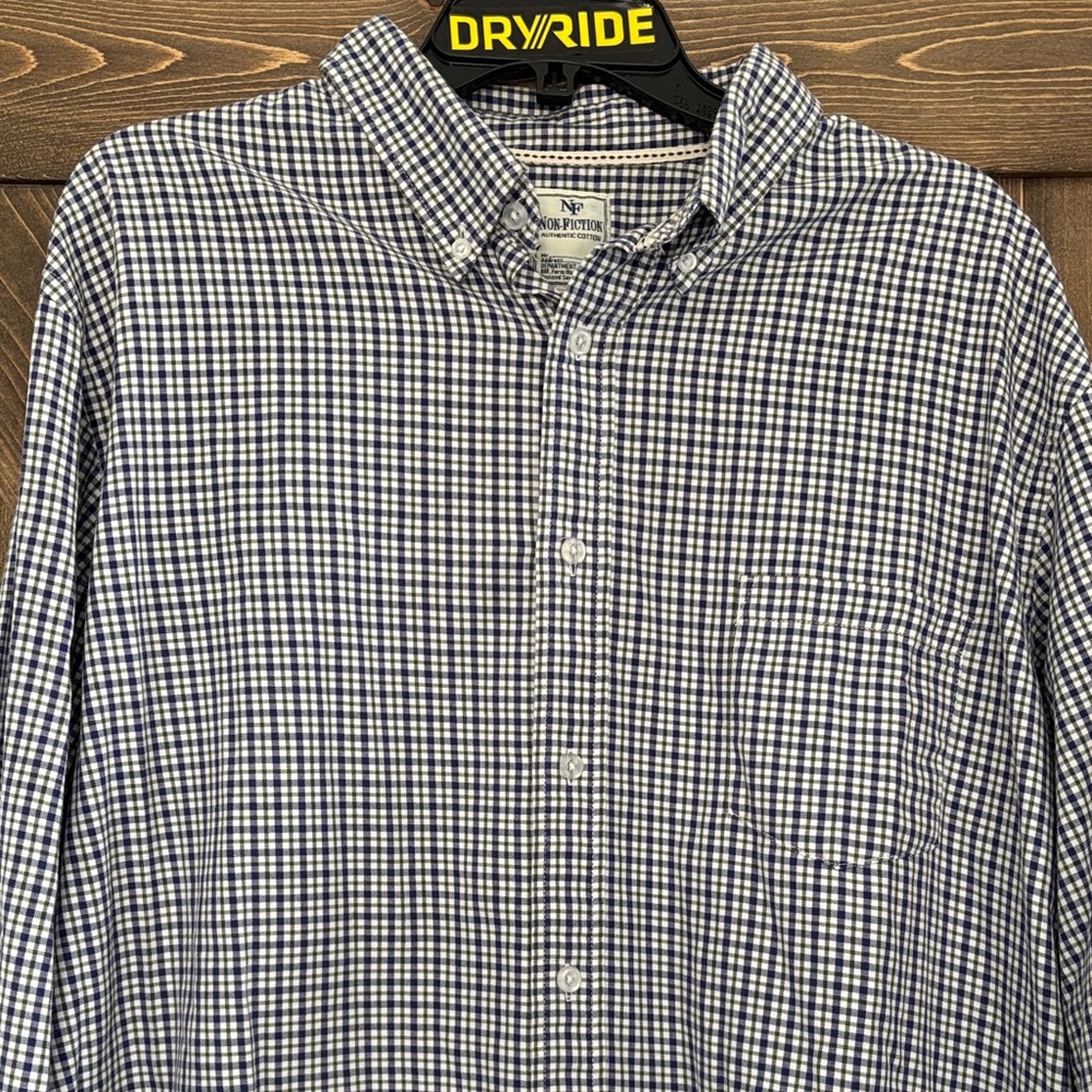 Non-Fiction Authentic Cotton Button Down Shirt Mens XL Blue check long sleeve